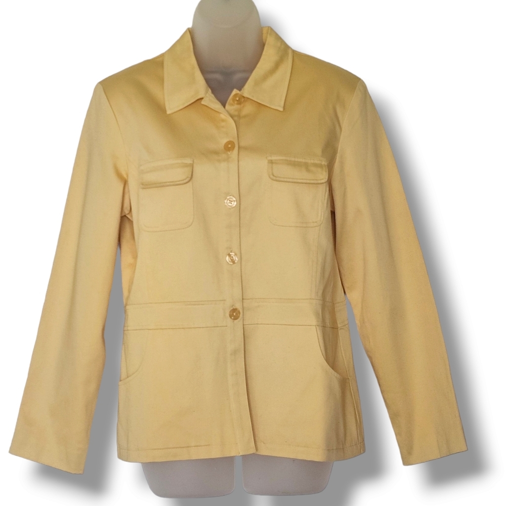 Dialogue Button Front Blazer Jacket Light Yellow Womens‎ Size 10 Pockets Stretch